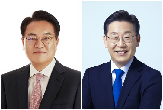 정진석(왼쪽) 국민의힘 비상대책위원장과 이재명 더불어민주당 대표. <정진석 의원실, 민주당 제공>